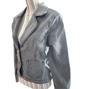 Vibrant denim jacket, size L, cotton/spandex, lots of detailing, no stains